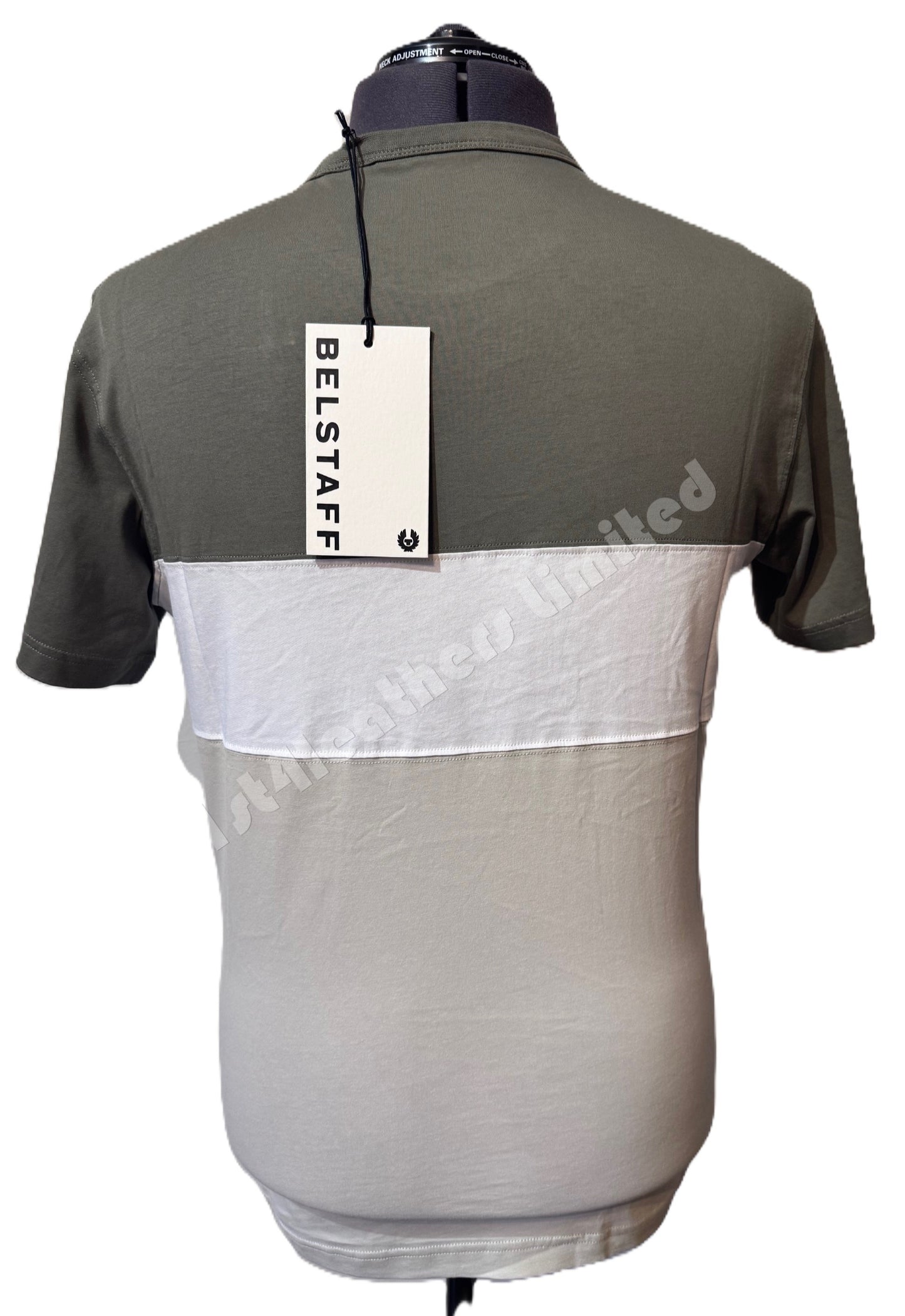 BELSTAFF COLOUR BLOCK COTTON T-SHIRT IN SURPLUS GREEN WHITE & PUMICE M RRP £99 BNWT