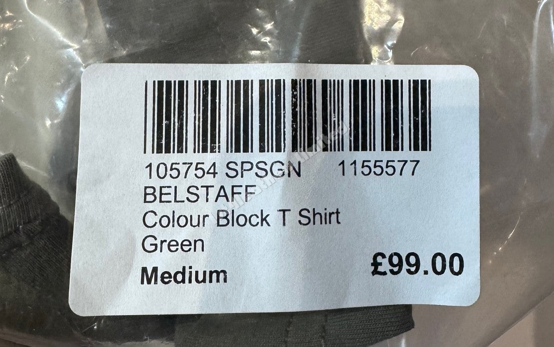BELSTAFF COLOUR BLOCK COTTON T-SHIRT IN SURPLUS GREEN WHITE & PUMICE M RRP £99 BNWT