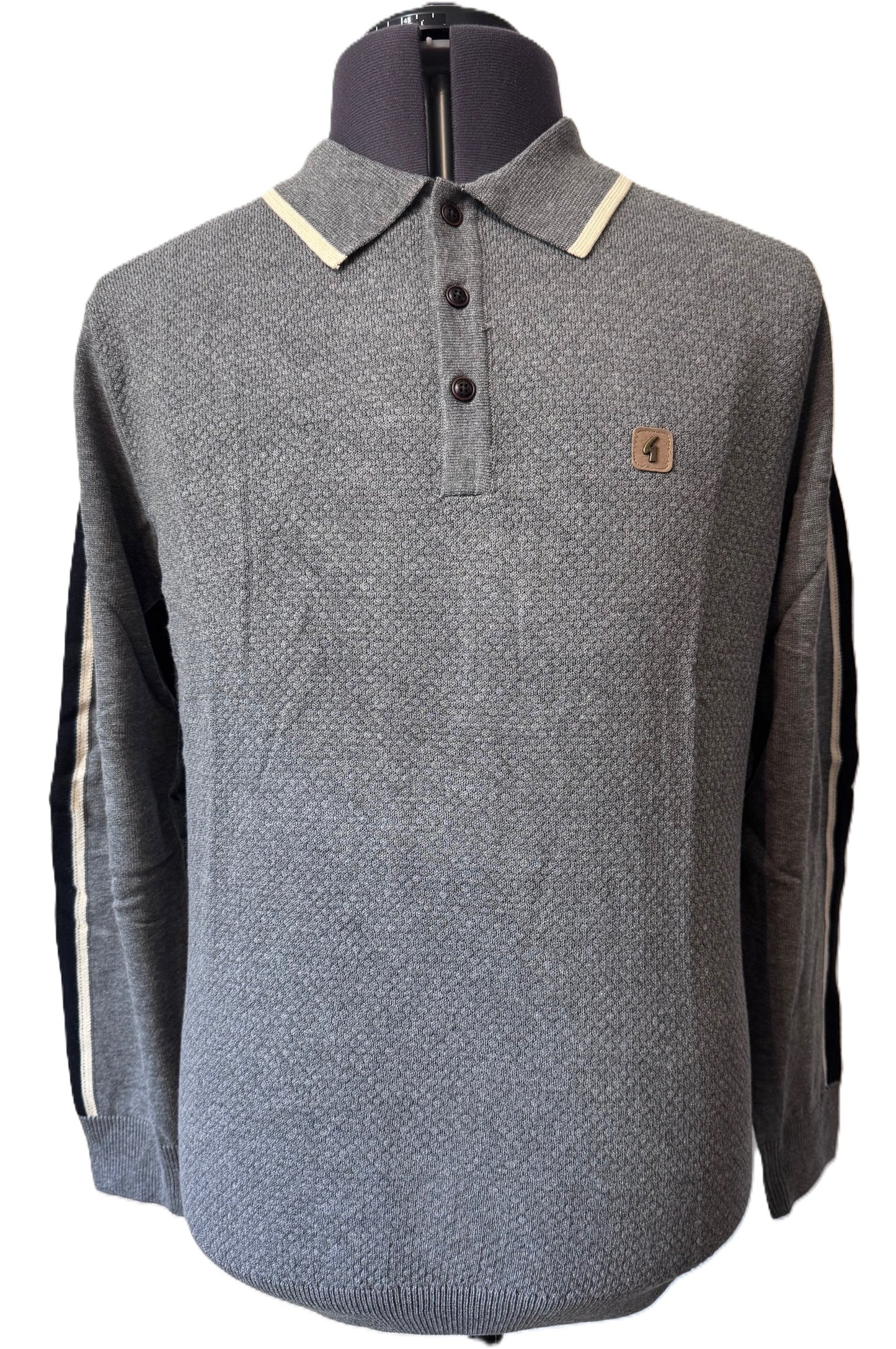 GABICCI VINTAGE ORLANDO LONG SLEEVE COTTON POLO SHIRT JUMPER GREY RRP £75