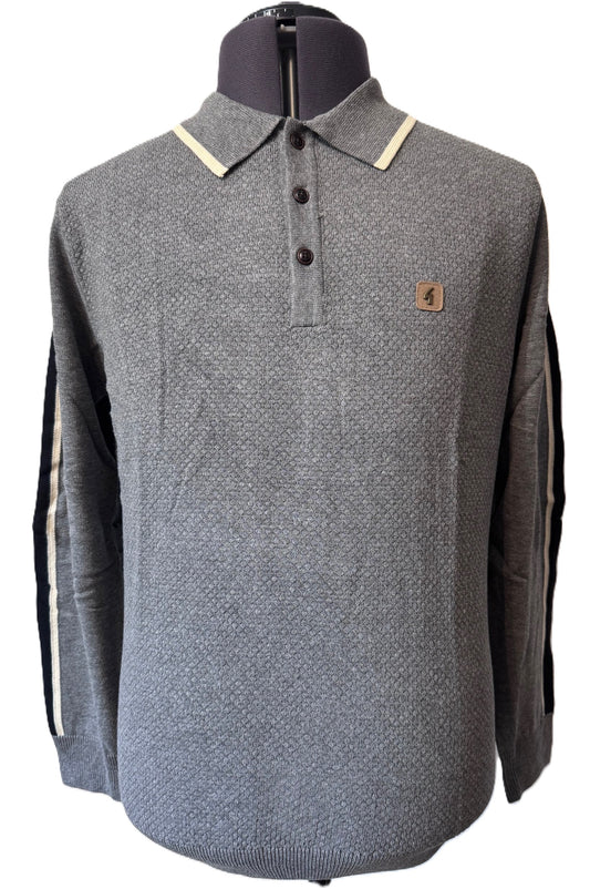 GABICCI VINTAGE ORLANDO LONG SLEEVE COTTON POLO SHIRT JUMPER GREY RRP £75