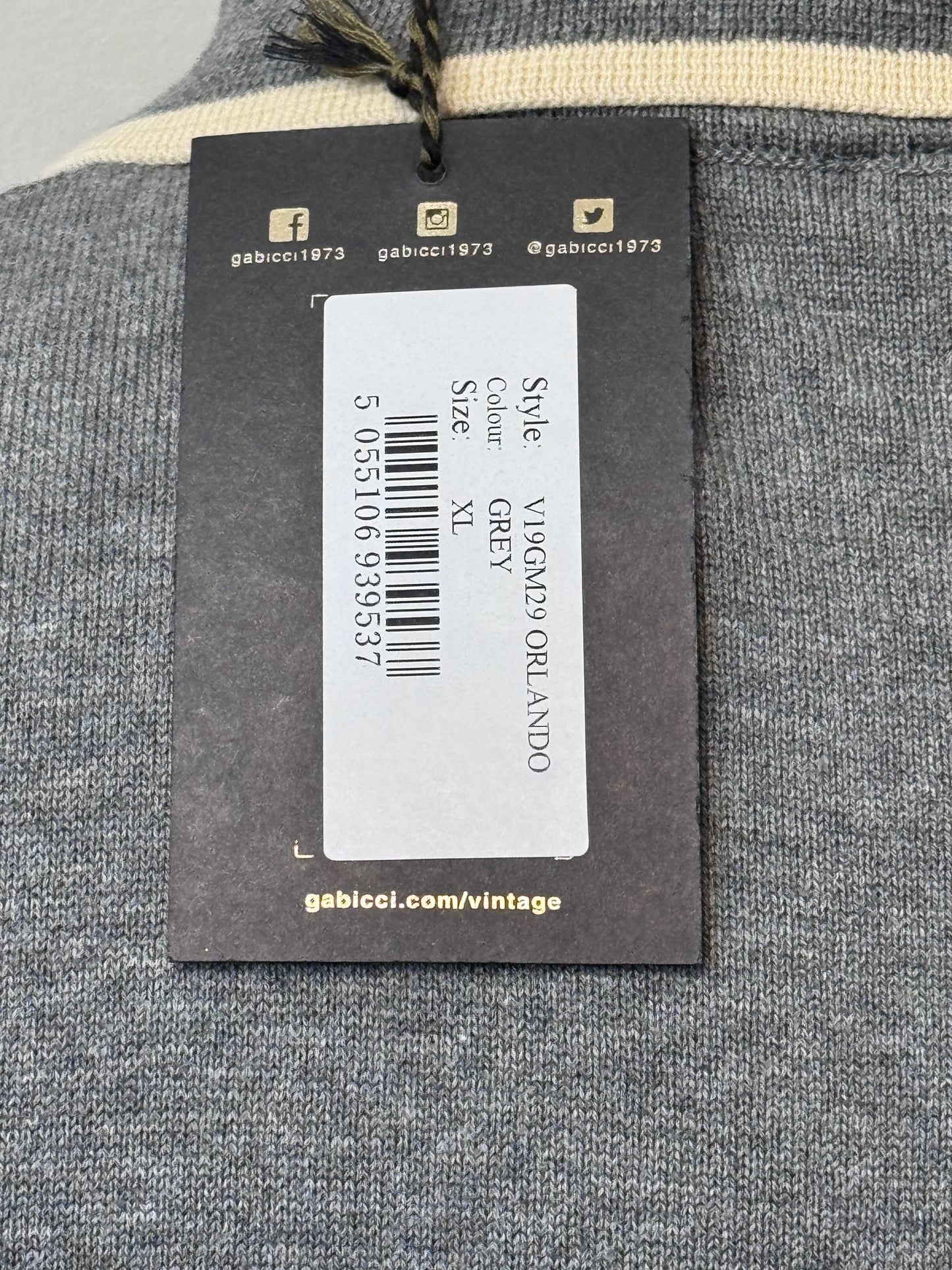 GABICCI VINTAGE ORLANDO LONG SLEEVE COTTON POLO SHIRT JUMPER GREY RRP £75