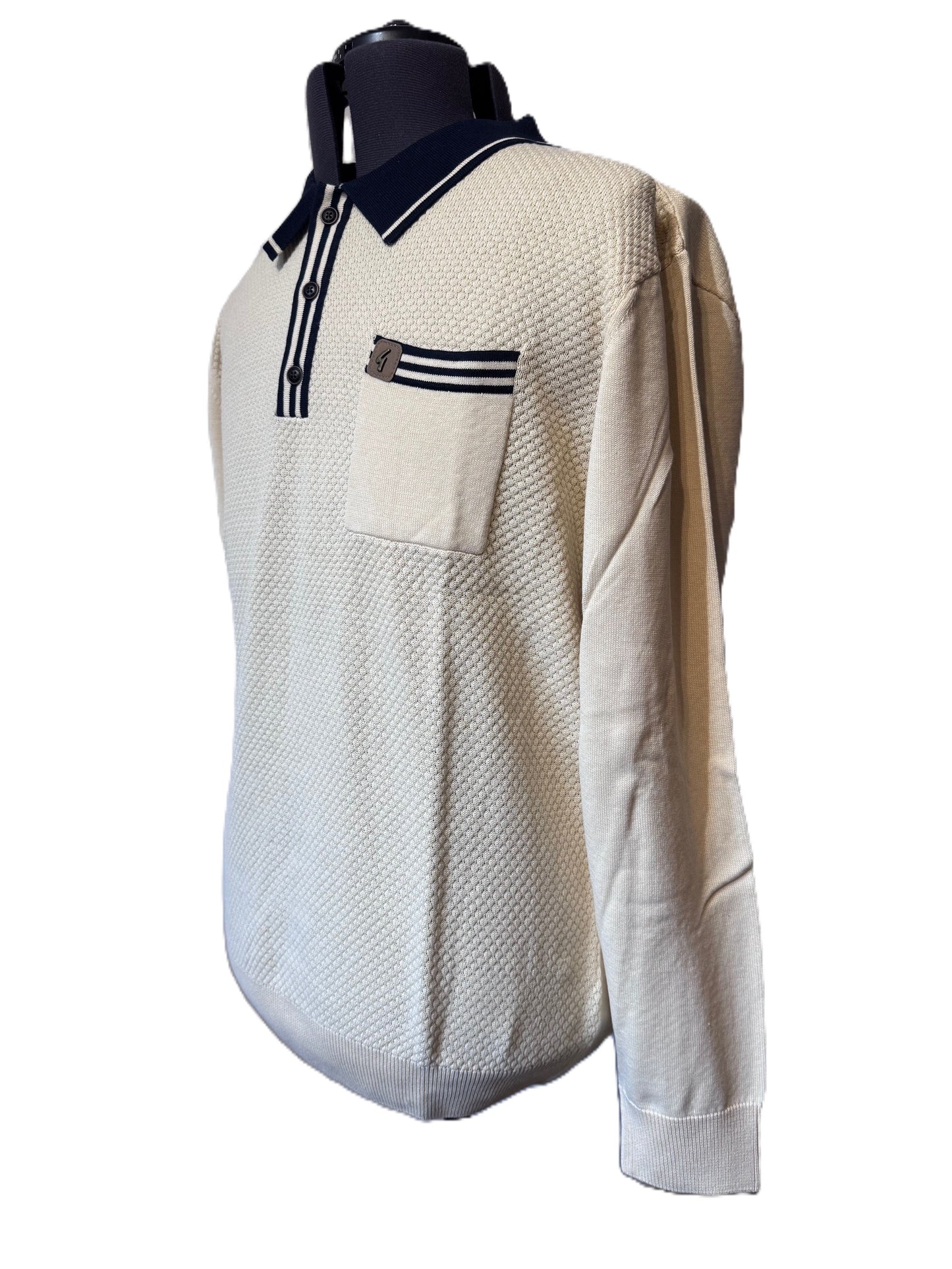 GABICCI VINTAGE CRUISE LONG SLEEVE COTTON POLO SHIRT JUMPER PORT OAT YELLOW 2XL RRP £75