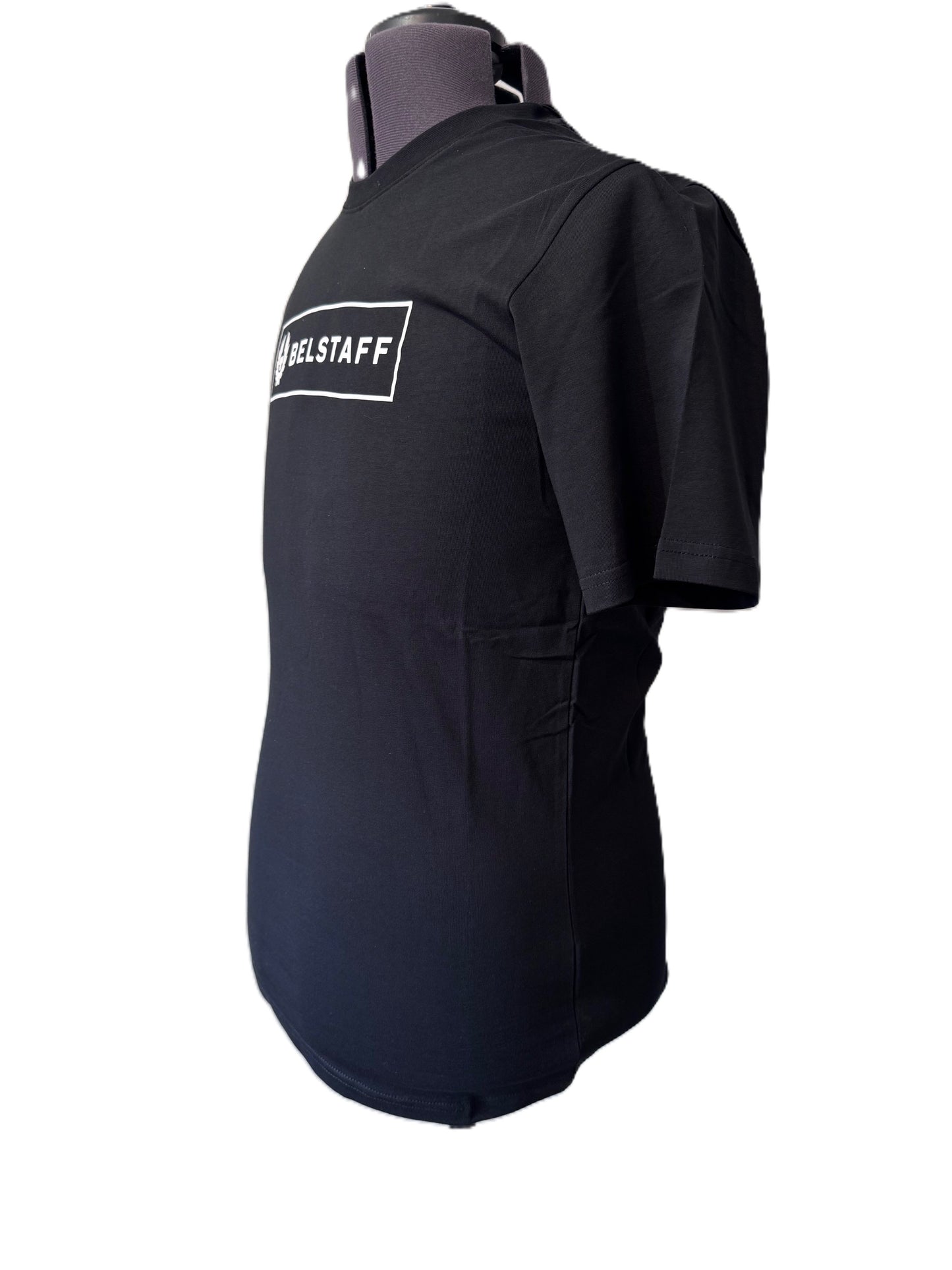 BELSTAFF BOX LOGO COTTON T-SHIRT BLACK MEDIUM RRP £60 BNWT