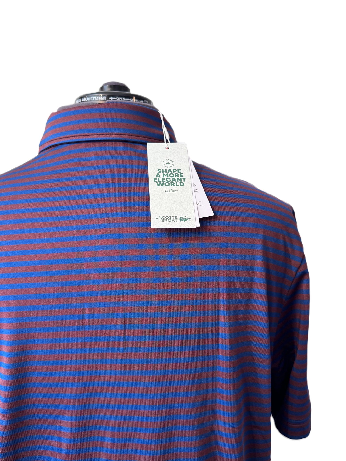 LACOSTE SPORT STRETCHY POLYESTER POLO SHIRT BLUE/RED STRIPES RRP £105 BNWT