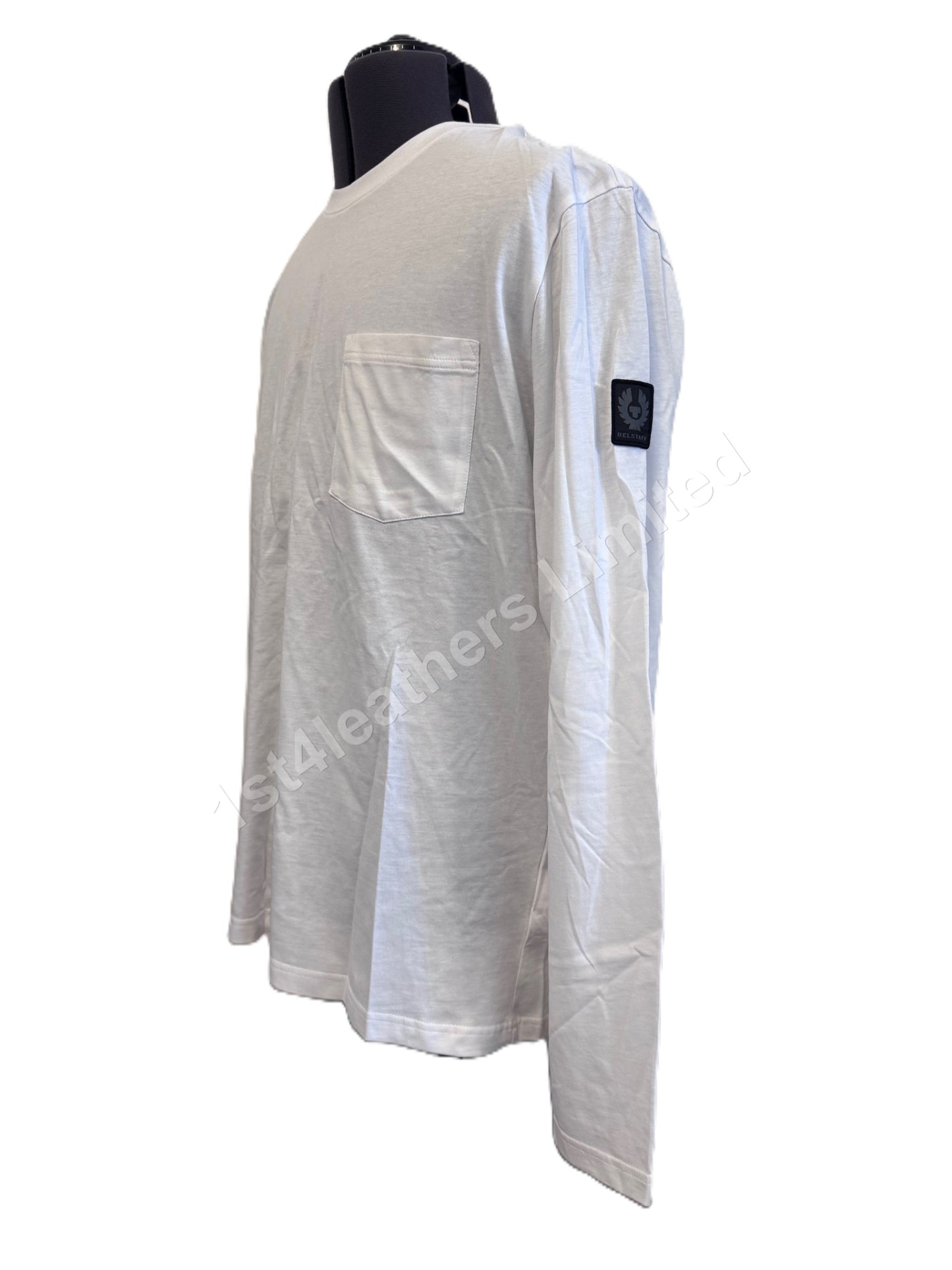 BELSTAFF THOM LONG SLEEVE COTTON POCKET T-SHIRT WHITE RRP £75 BNWT