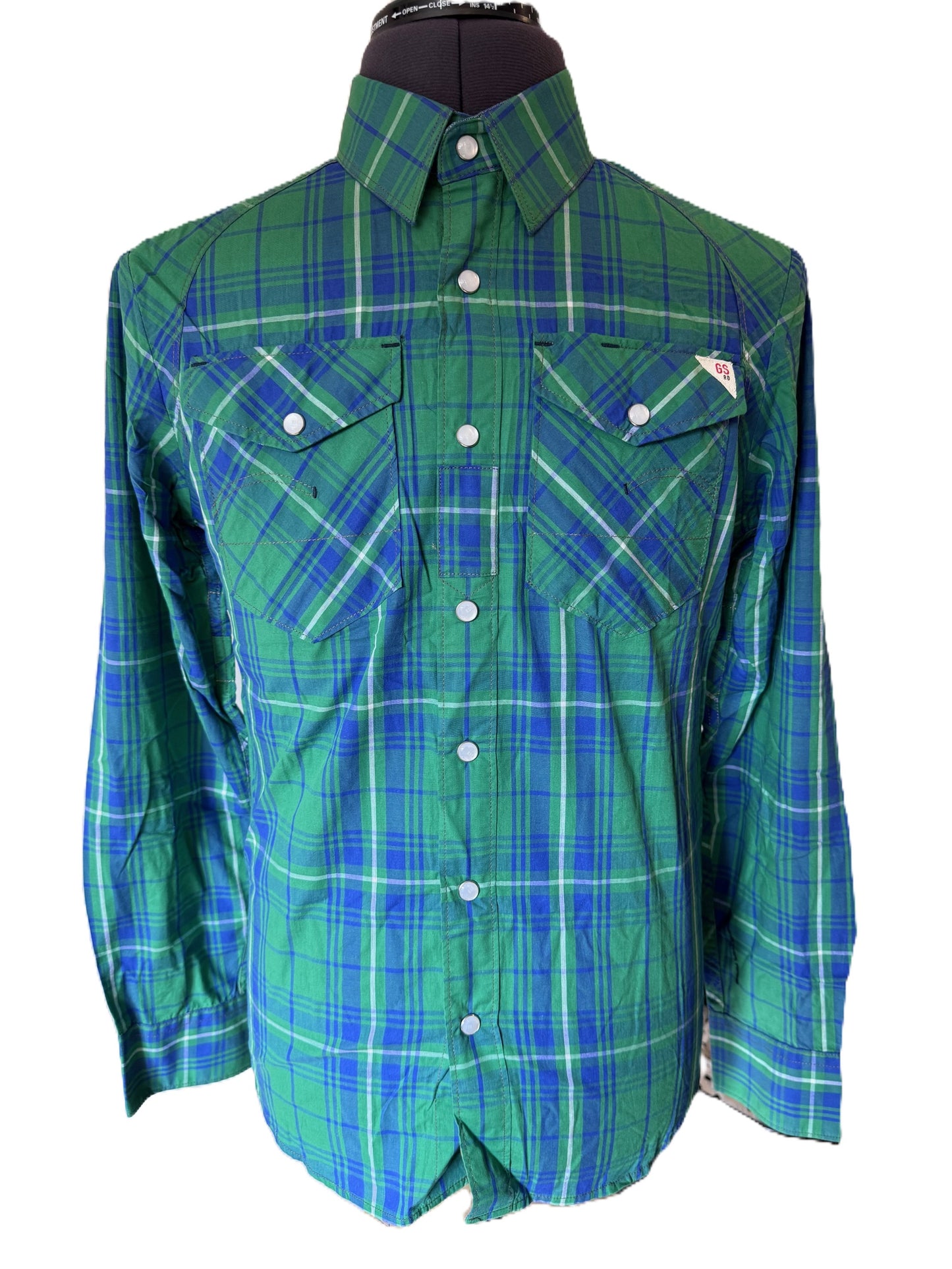G STAR RAW GRANVILLE GREEN & BLUE CHECK LONG SLEEVE SHIRT SIZE S RRP £85 BNWT