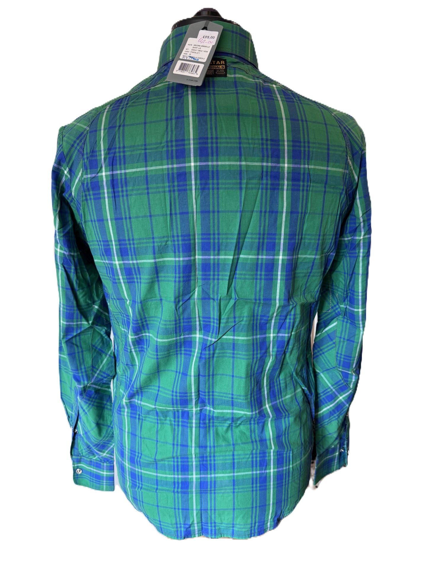 G STAR RAW GRANVILLE GREEN & BLUE CHECK LONG SLEEVE SHIRT SIZE S RRP £85 BNWT