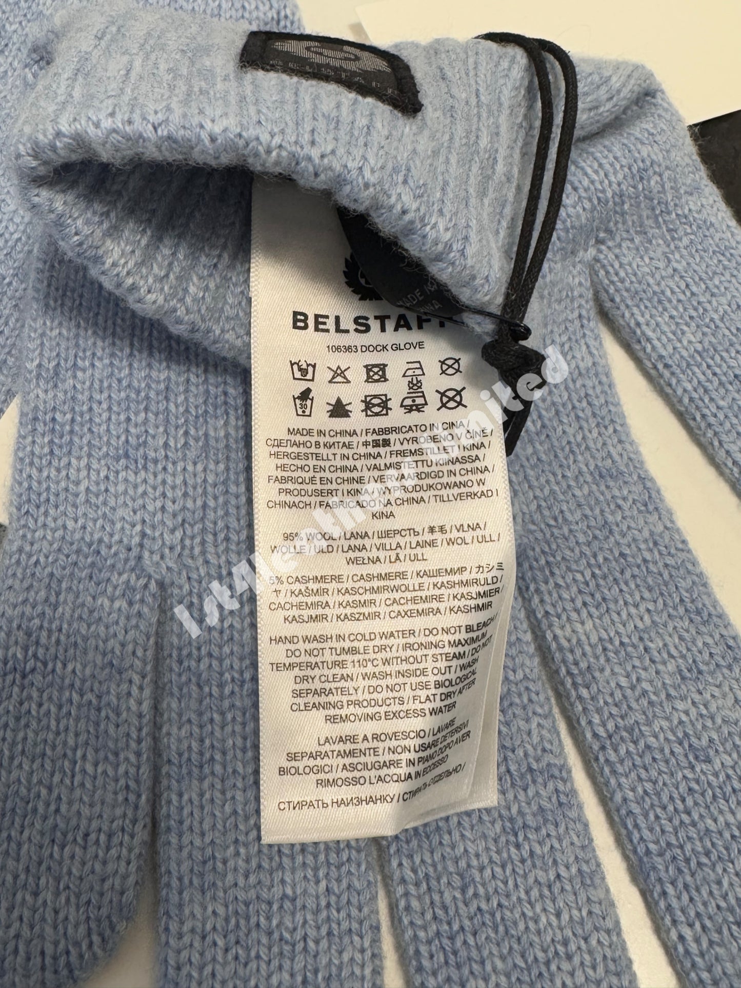 BELSTAFF PHOENIX LOGO CASHMERE/WOOL DOCK GLOVES SKY BLUE RRP £70 BNWT