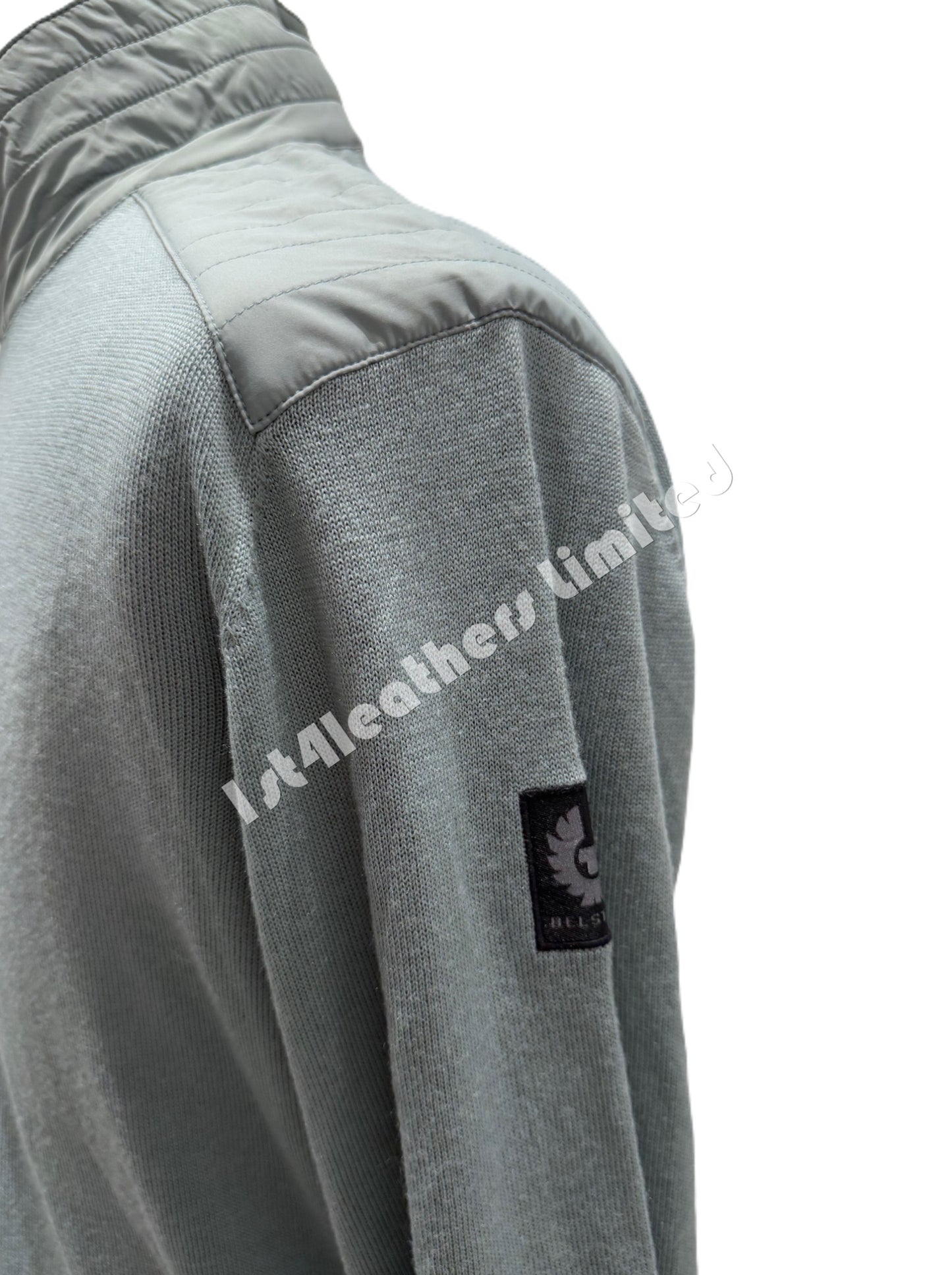 BELSTAFF KINSDALE MIXED MEDIA ZIP CARDIGAN JUMPER STEEL GREEN RRP £225 BNWT (Copy)