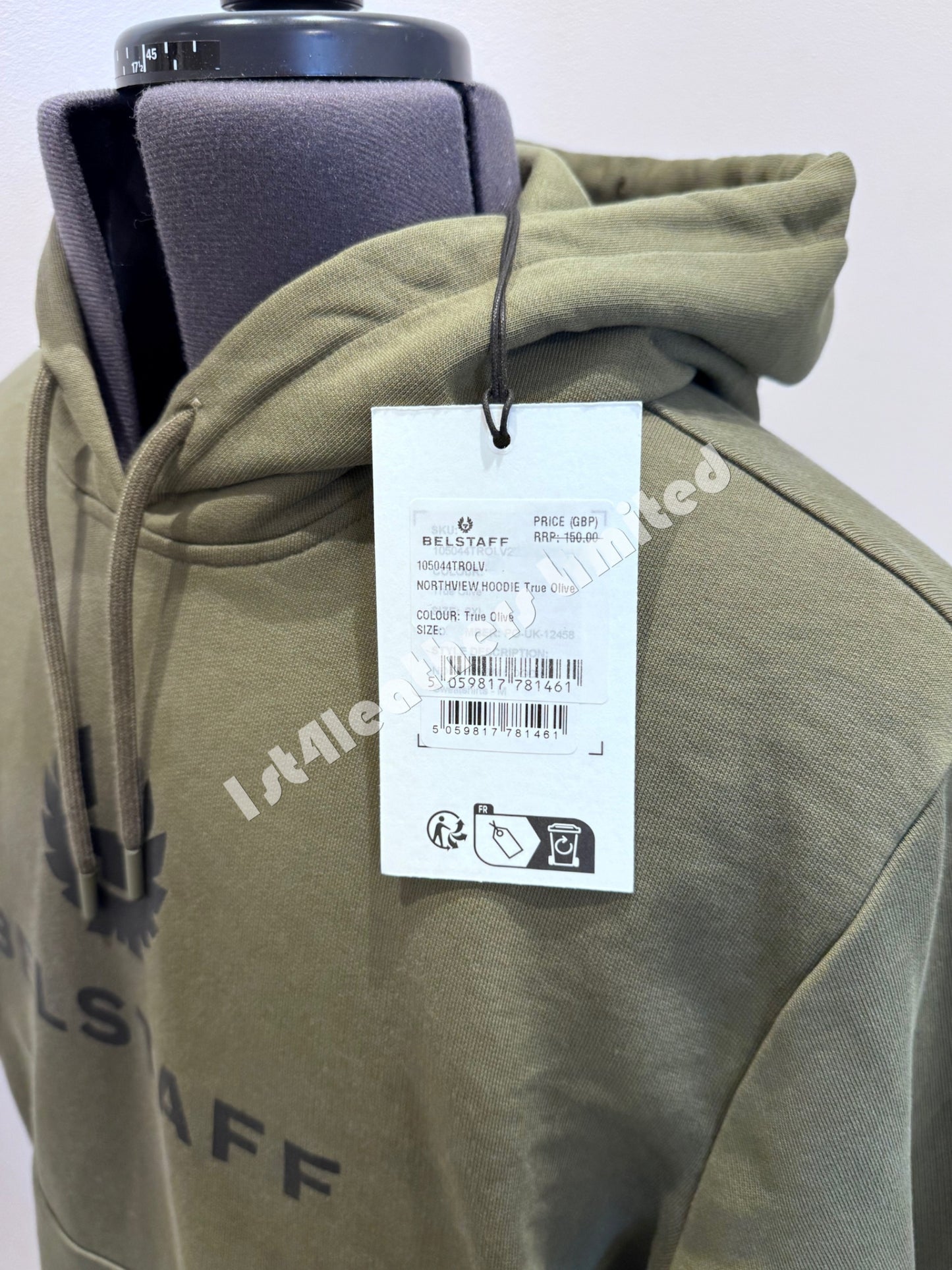 BELSTAFF NORTHVIEW COTTON FLEECE HOODIE SWEATSHIRT TRUE OLIVE RRP £150 BNWT