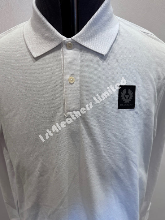 BELSTAFF STEWARTON PIQUE COTTON LONG SLEEVE POLO SHIRT WHITE RRP £110 BNWT