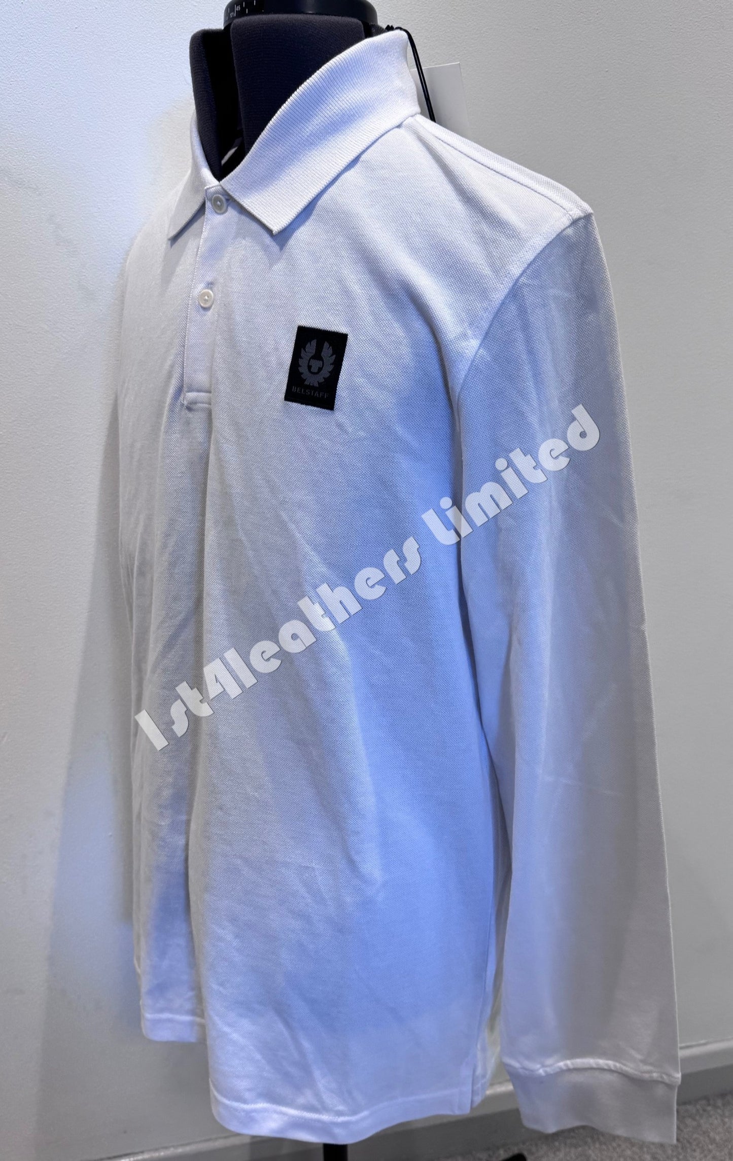 BELSTAFF STEWARTON PIQUE COTTON LONG SLEEVE POLO SHIRT WHITE RRP £110 BNWT