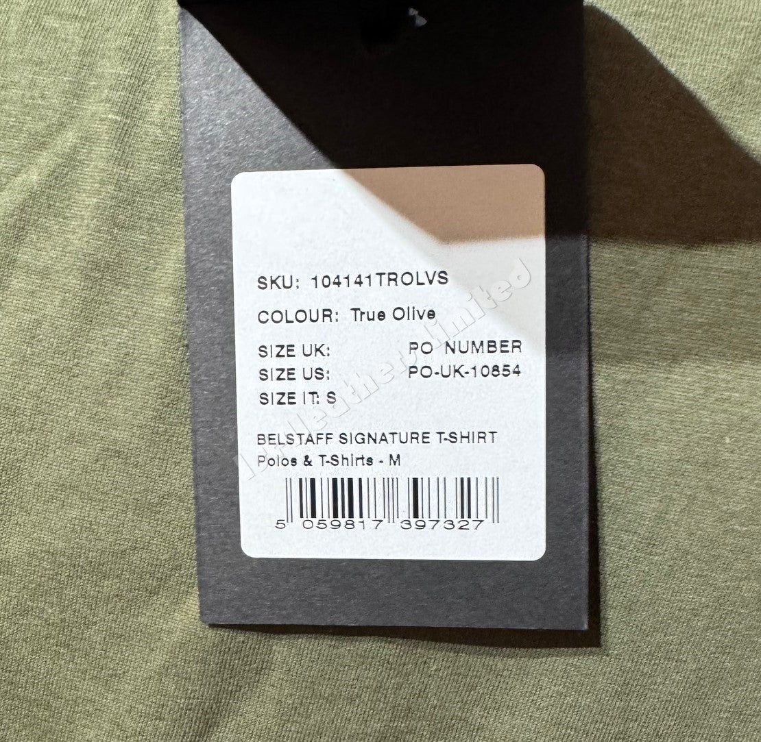 BELSTAFF SIGNATURE PHOENIX LOGO COTTON T-SHIRT TRUE OLIVE SMALL RRP £70 BNWT