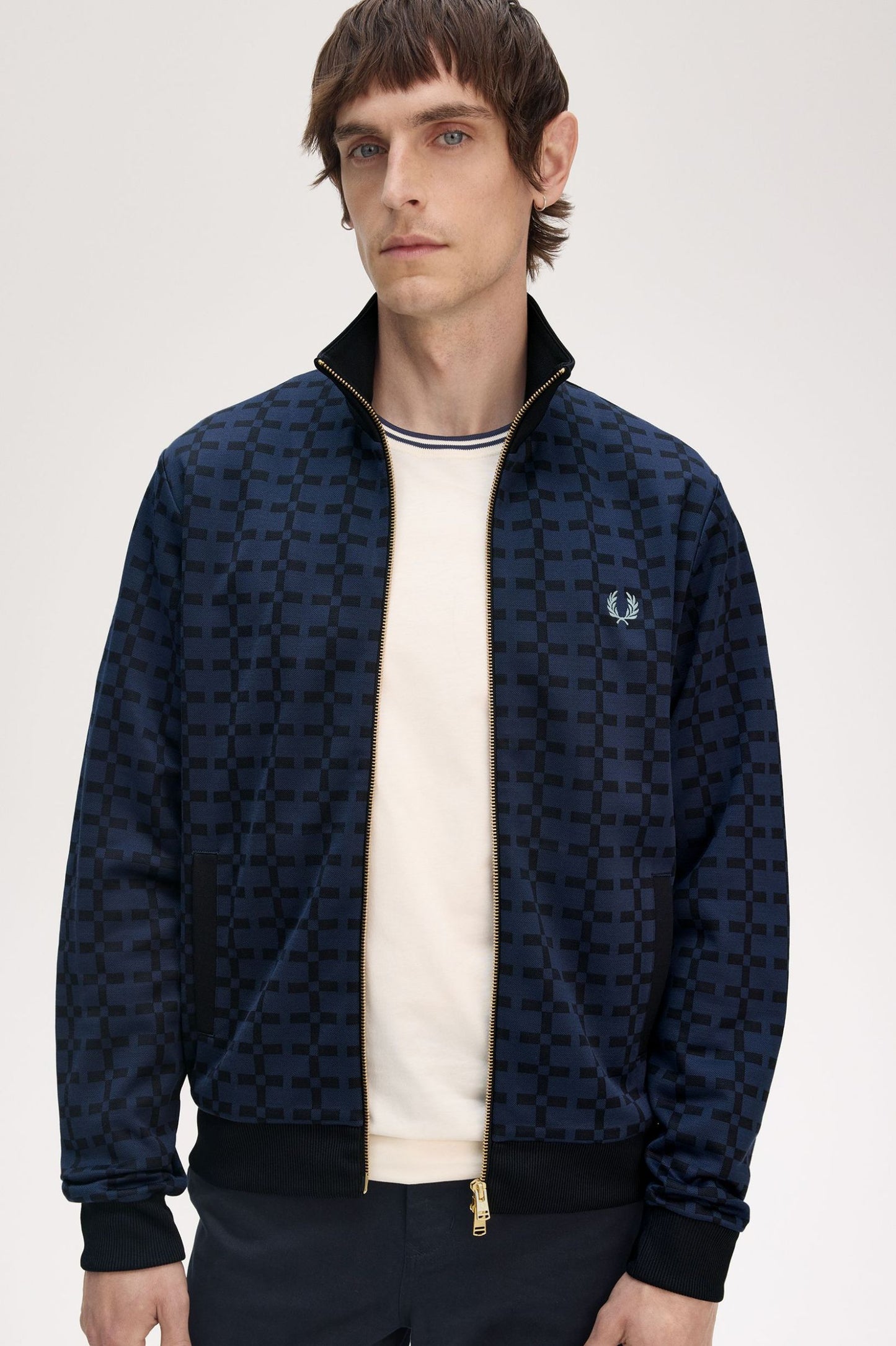 FRED PERRY JACQUARD GEOMETRIC PRINT TRACK JACKET NAVY BLUE 2XL RRP £175 BNWT