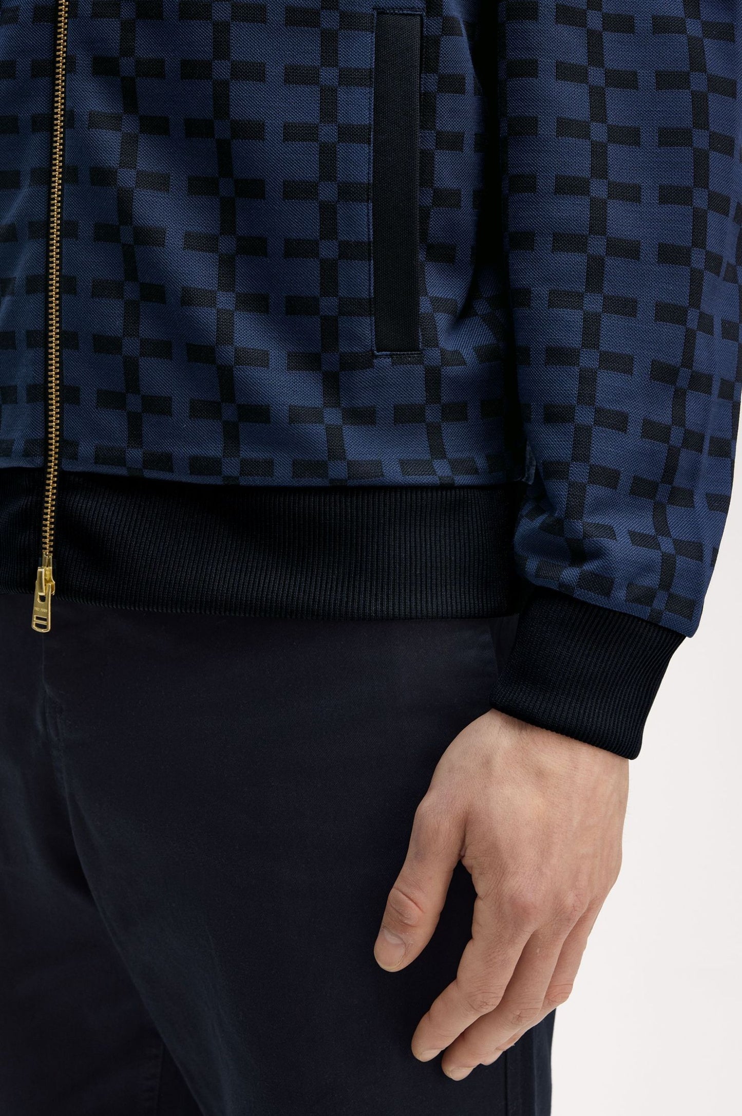 FRED PERRY JACQUARD GEOMETRIC PRINT TRACK JACKET NAVY BLUE 2XL RRP £175 BNWT