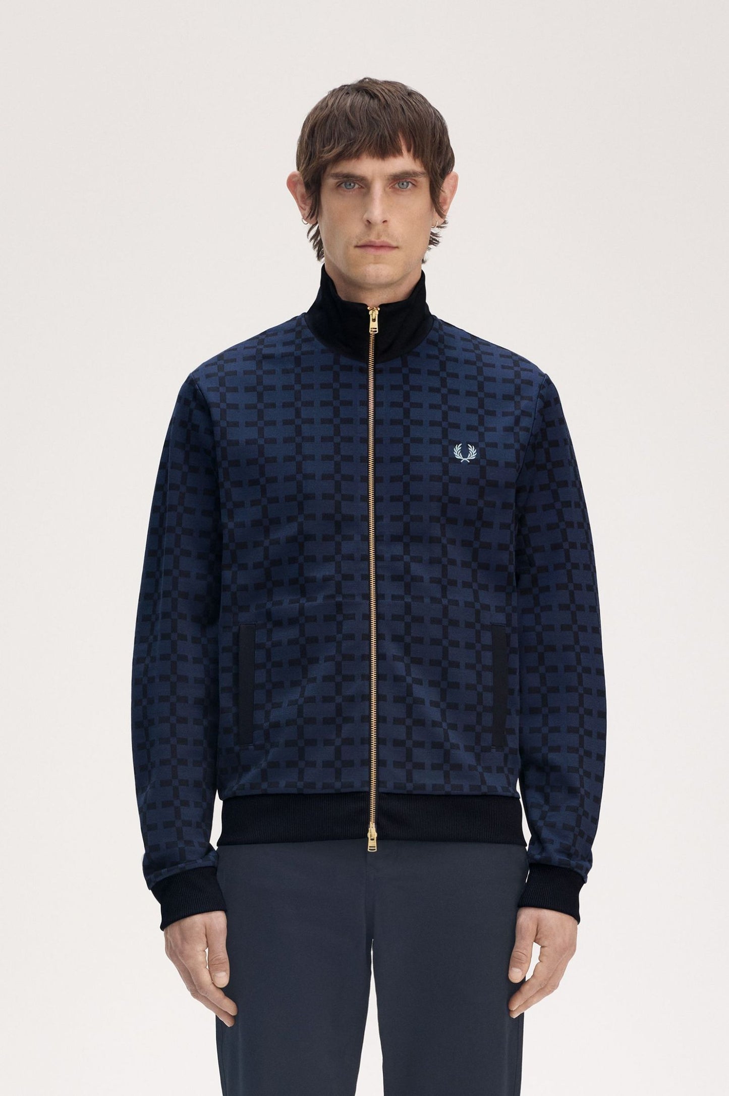 FRED PERRY JACQUARD GEOMETRIC PRINT TRACK JACKET NAVY BLUE 2XL RRP £175 BNWT