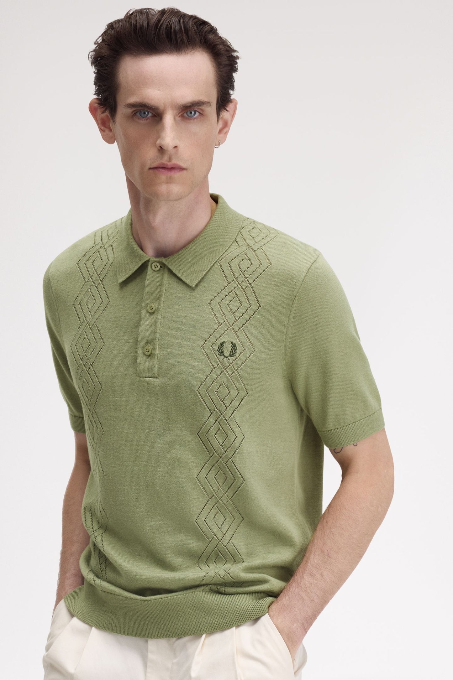 FRED PERRY POINTELLE KNITTED POLO SHIRT OLIVE MINT GREEN XL RRP £120 BNWT