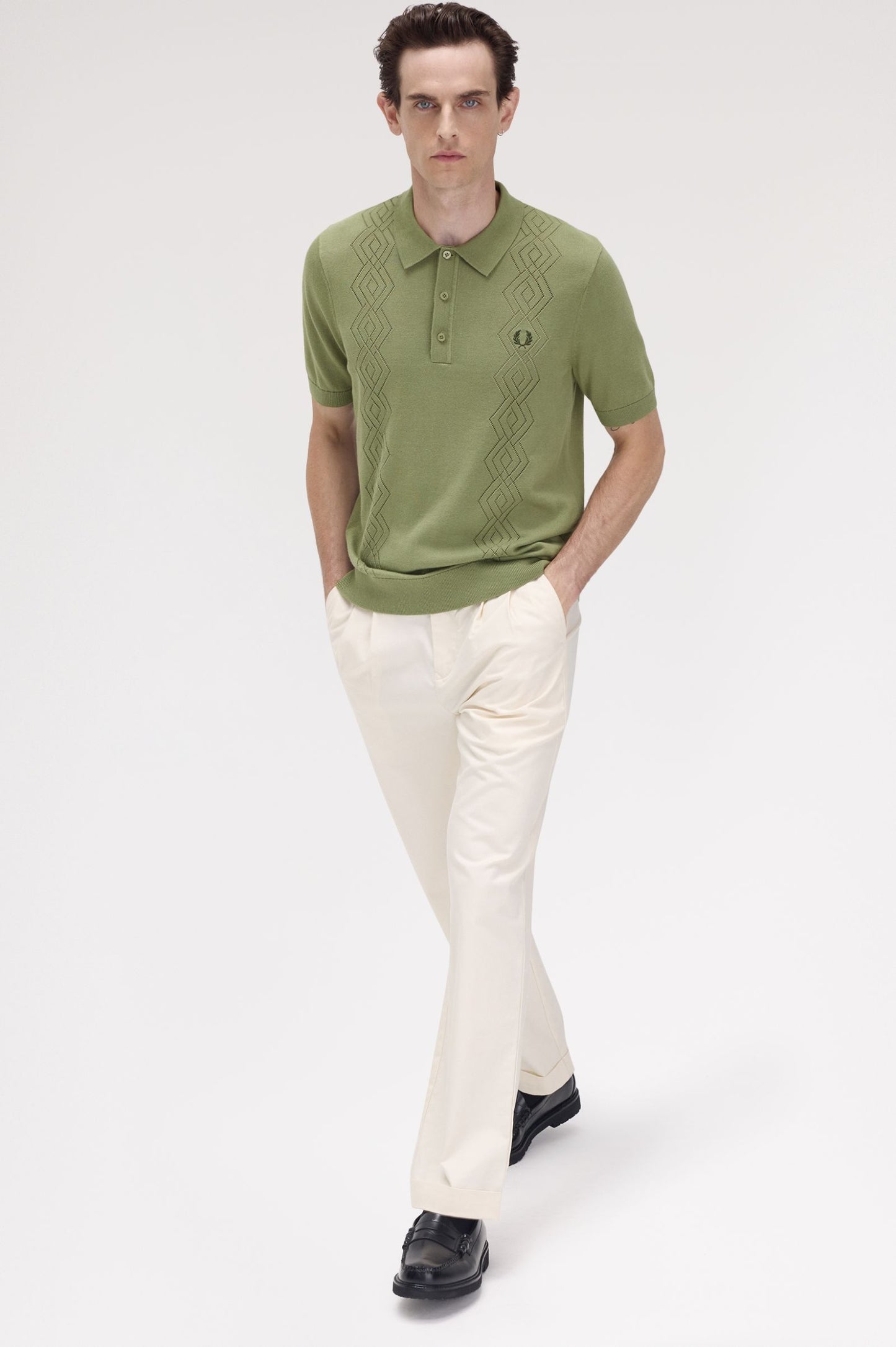 FRED PERRY POINTELLE KNITTED POLO SHIRT OLIVE MINT GREEN XL RRP £120 BNWT