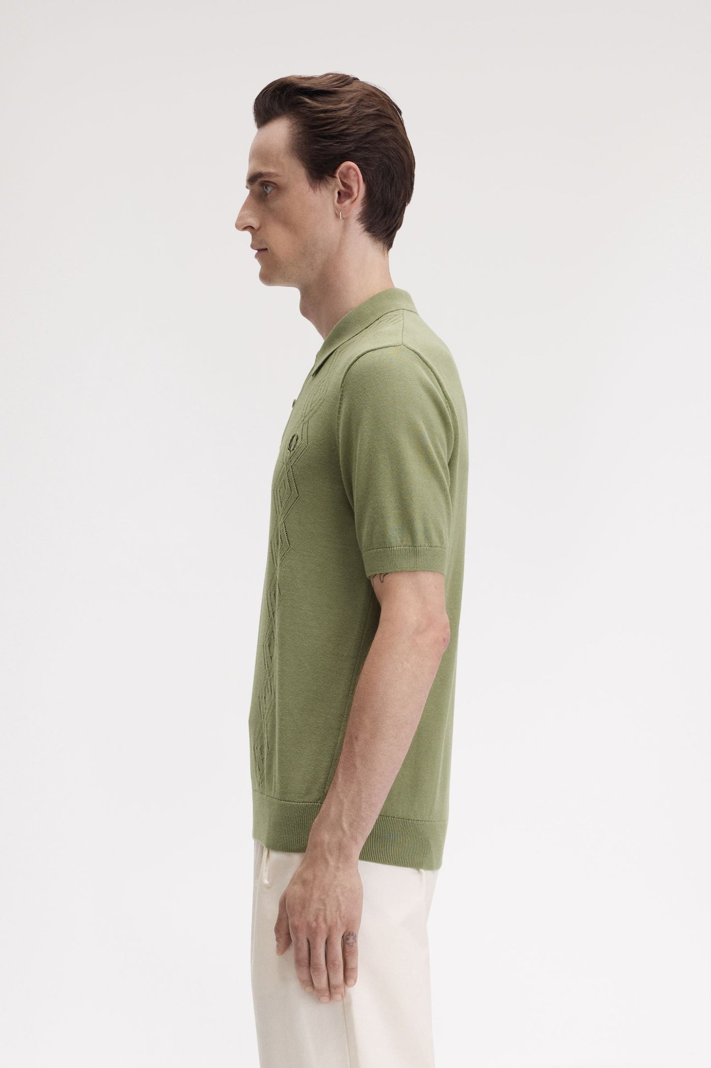 FRED PERRY POINTELLE KNITTED POLO SHIRT OLIVE MINT GREEN XL RRP £120 BNWT