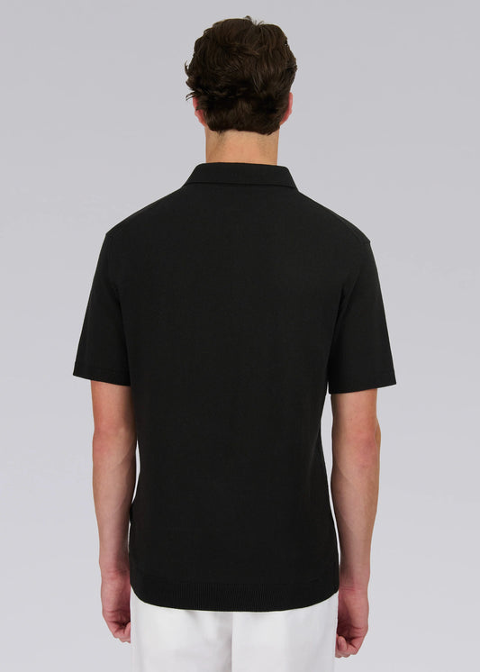 SANDBANKS ZIP UP KNITTED COTTON POLO SHIRT BLACK RRP £140 BNWT