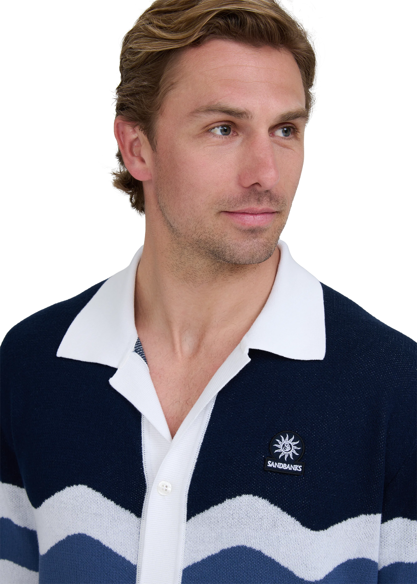 SANDBANKS GRADIENT WAVE KNITTED COTTON SHIRT BLUE RRP £165 BNWT