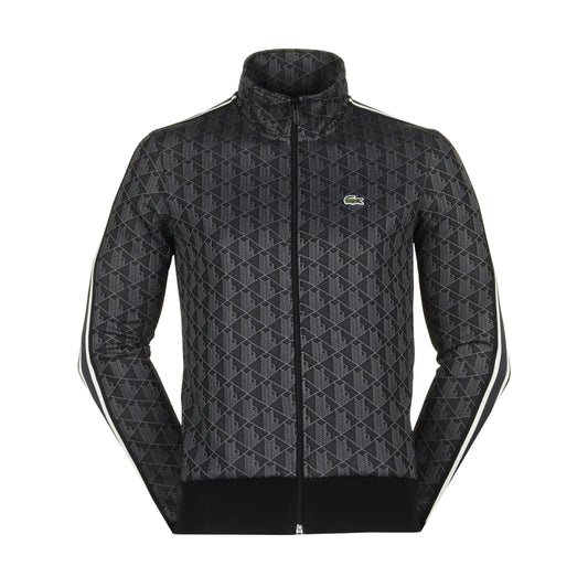 LACOSTE GEOMETRIC FULL ZIP HOOD SWEATSHIRT TRACK TOP BLACK 2XL RRP £160 BNWT