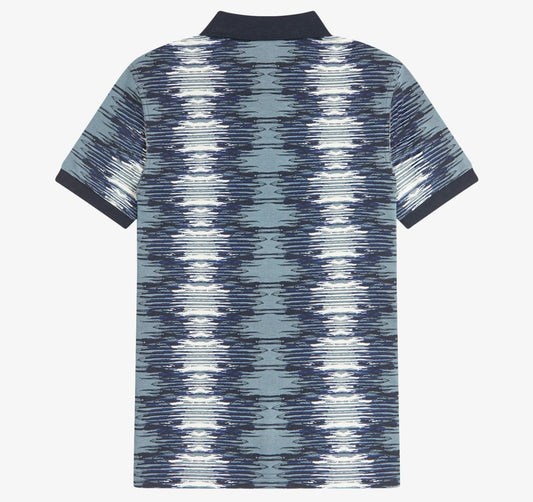 FRED PERRY SOUNDWAVE GLITCH PIQUE COTTON POLO SHIRT BLUE 2XL RRP £95 BNWT
