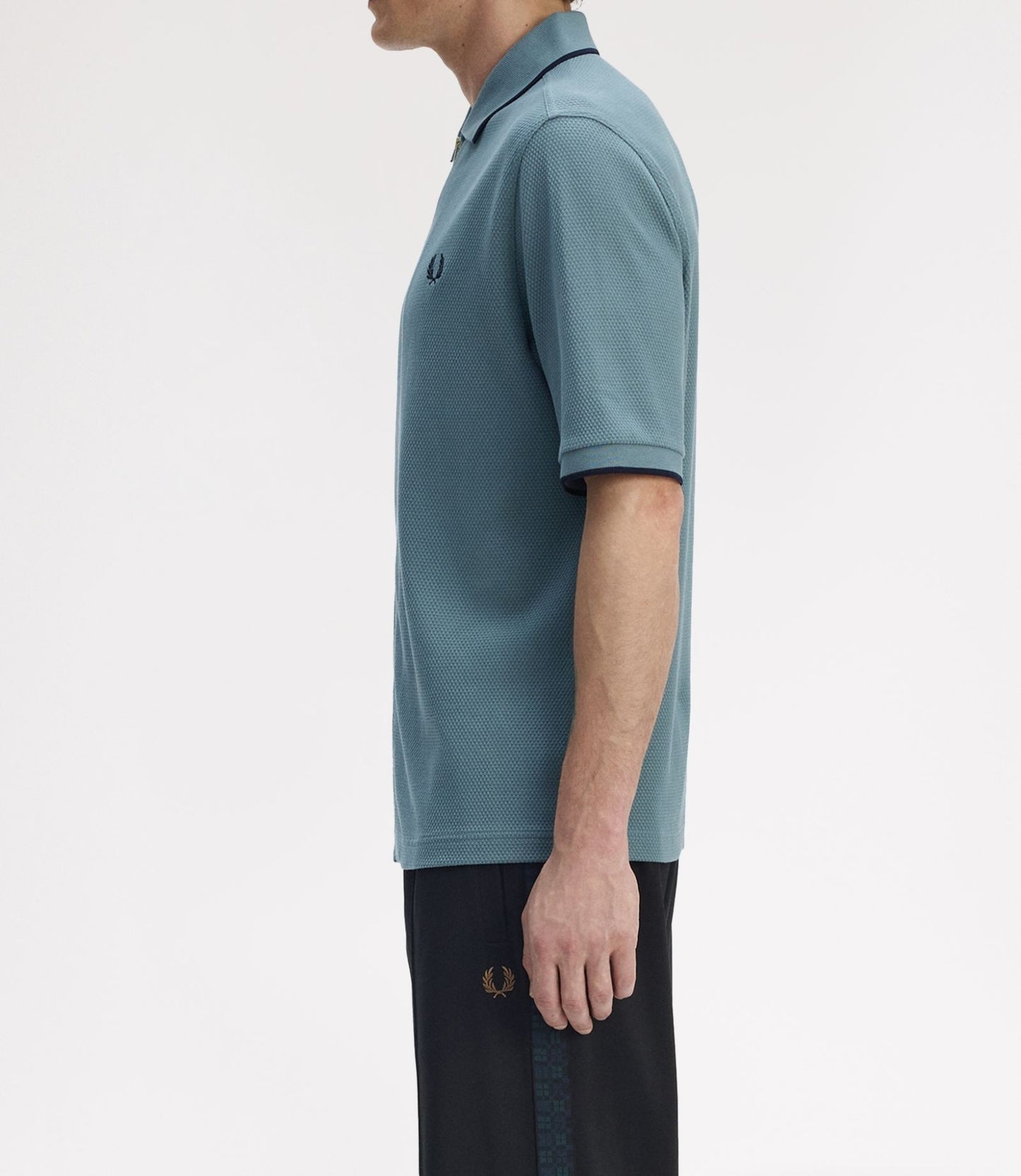 FRED PERRY ZIP THROUGH TEXTURED PIQUE COTTON POLO SHIRT BLUE XL RRP £110 BNWT