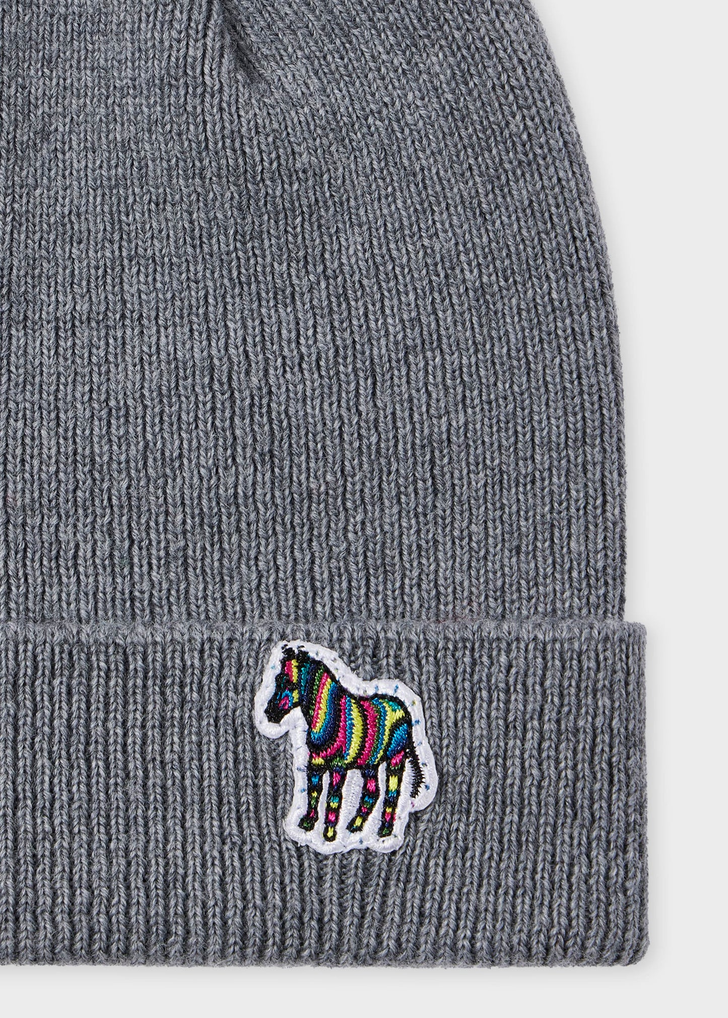 PAUL SMITH PS RIB ZEBRA LOGO LAMBS WOOL BEANIE HAT GREY RRP £80 BNWT