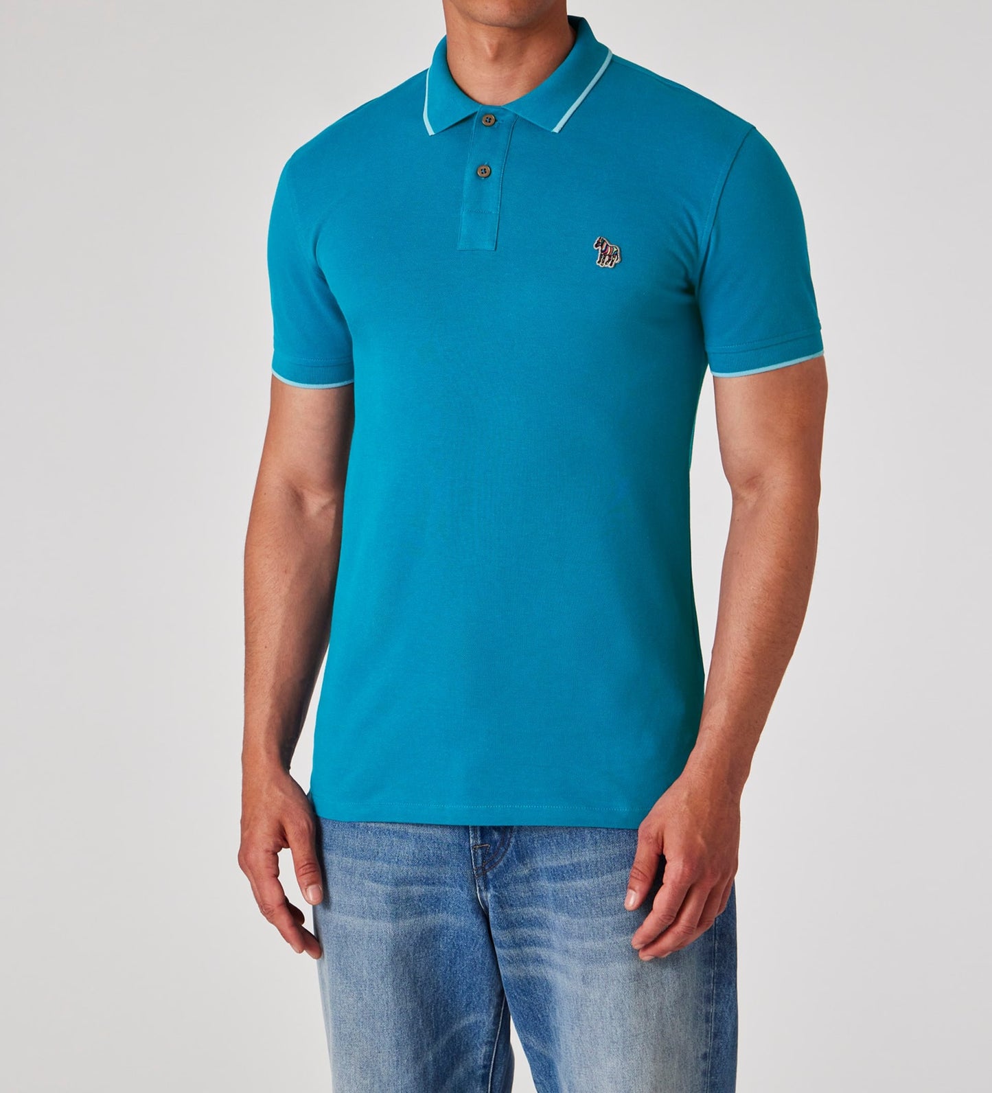 PAUL SMITH PS ZEBRA TIPPED PIQUE COTTON SLIM FIT POLO SHIRT BLUE 2XL RRP £90 NEW