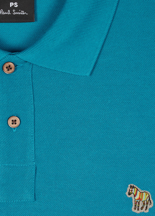 PAUL SMITH ZEBRA PIQUE COTTON POLO SHIRT TEAL BLUE (37D) MEDIUM RRP £90 NEW
