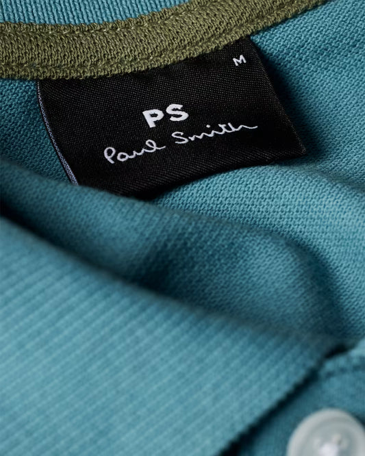 PAUL SMITH PS ZEBRA PIQUE COTTON POLO SHIRT LIGHT TEAL BLUE (32B) RRP £90 BNWT