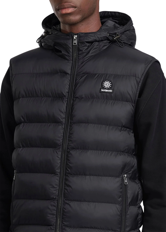 SANDBANKS FRONTIER HOODED PUFFA GILET BLACK 2XL RRP £295 BNWT