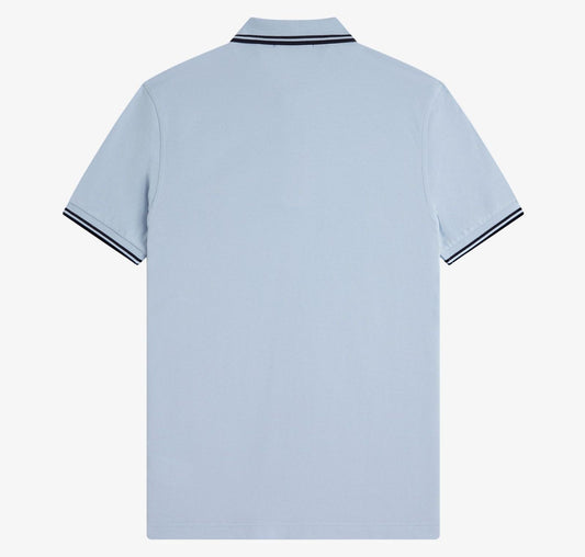 FRED PERRY TWIN TIPPED PIQUE COTTON POLO SHIRT LIGHT SMOKE BLUE/NAVY RRP £80 BNWT