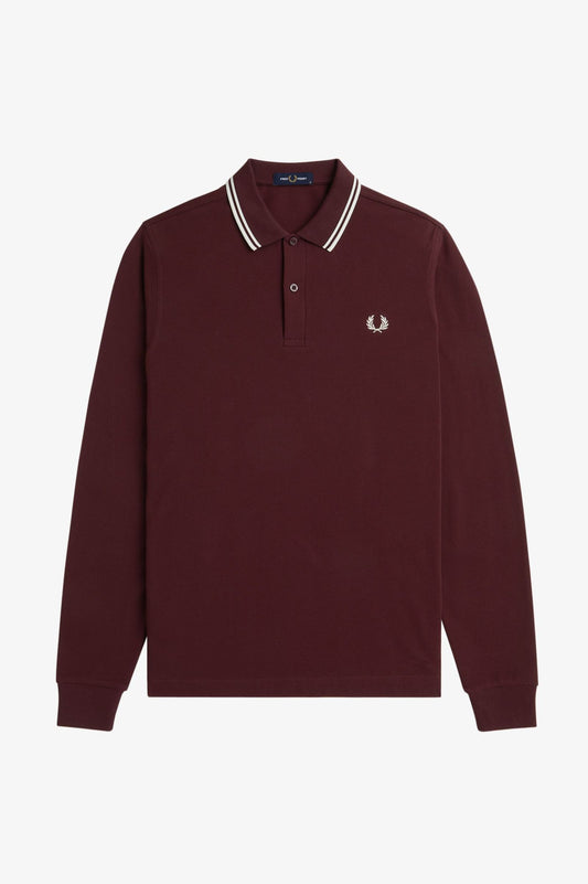 FRED PERRY PIQUE COTTON LONG SLEEVE POLO SHIRT BURGUNDY 2XL RRP £90 BNWT