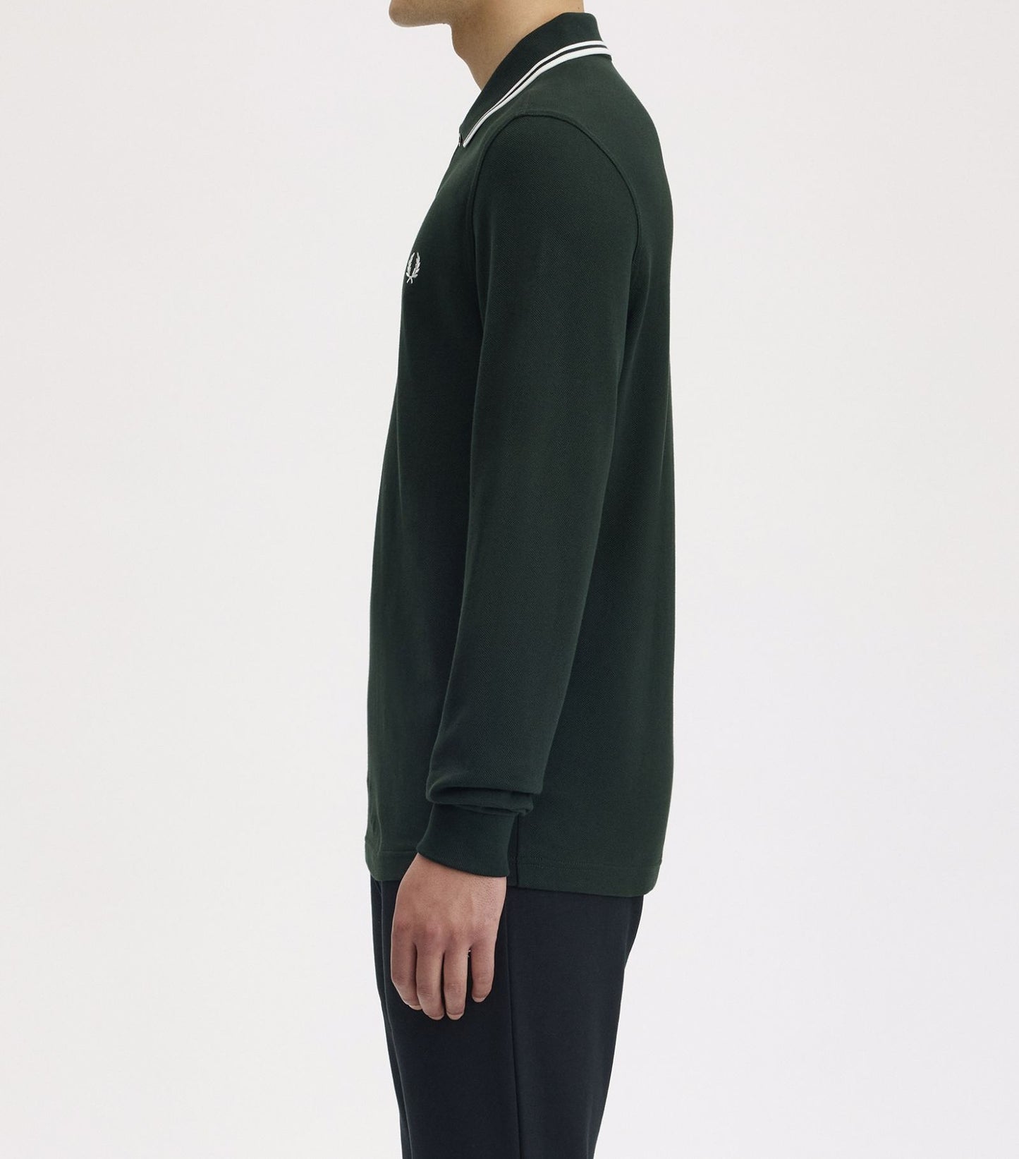 FRED PERRY TWIN TIPPED COTTON LONG SLEEVE POLO SHIRT NIGHT GREEN MEDIUM RRP £95 NEW