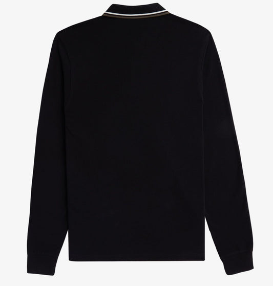 FRED PERRY TWIN TIPPED COTTON LONG SLEEVE POLO SHIRT BLACK RRP £95 NEW