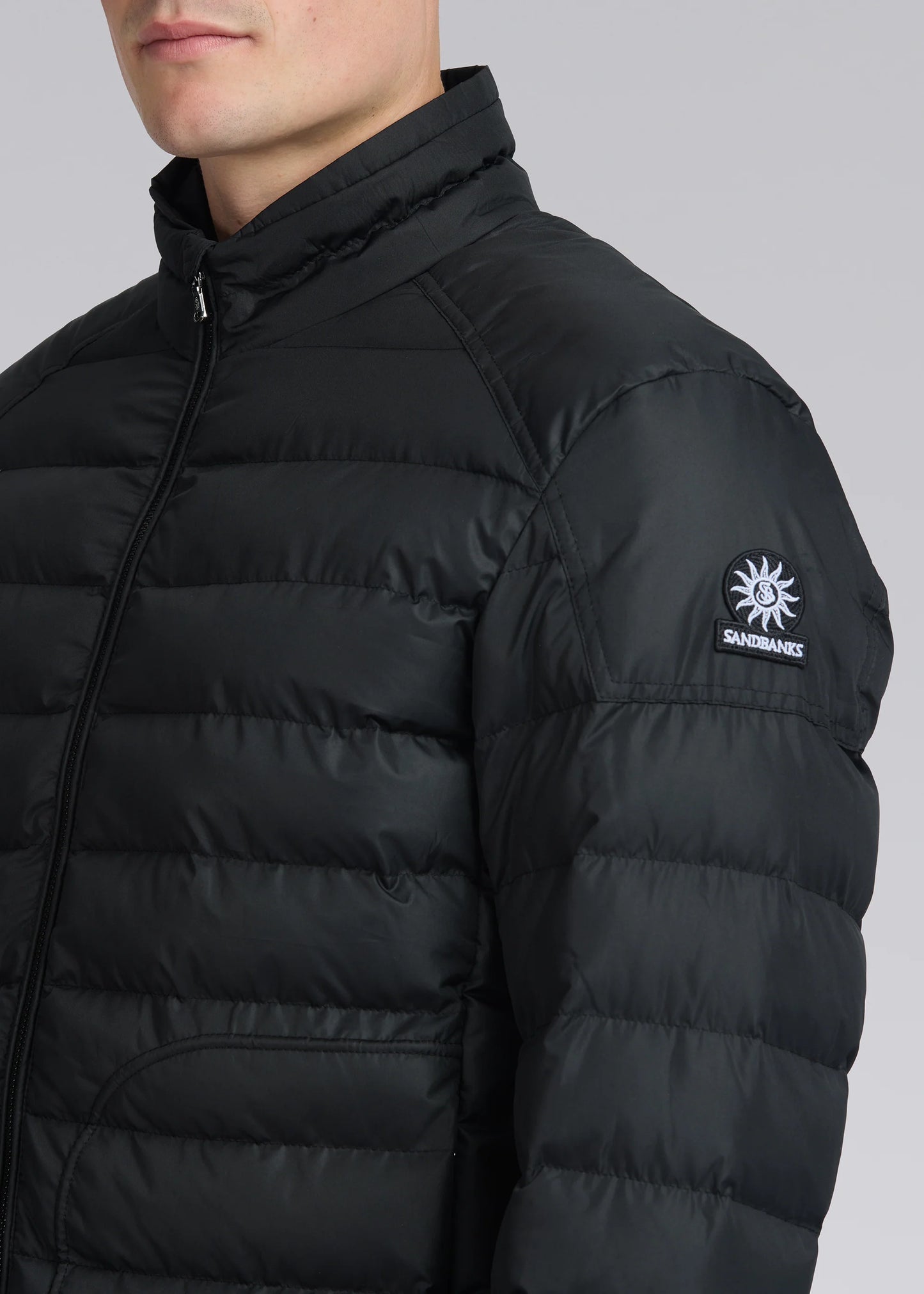 SANDBANKS RACER MICRO DOWN PUFFA JACKET RECYCLED POLYESTER BLACK RRP £365 NEW