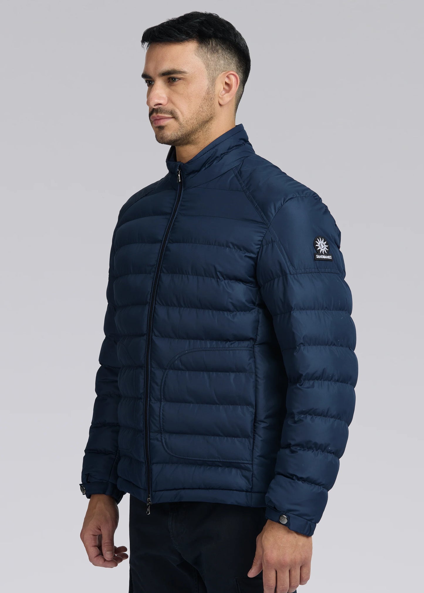 SANDBANKS RACER MICRO DOWN PUFFA JACKET RECYCLED POLYESTER NAVY RRP £365 NEW