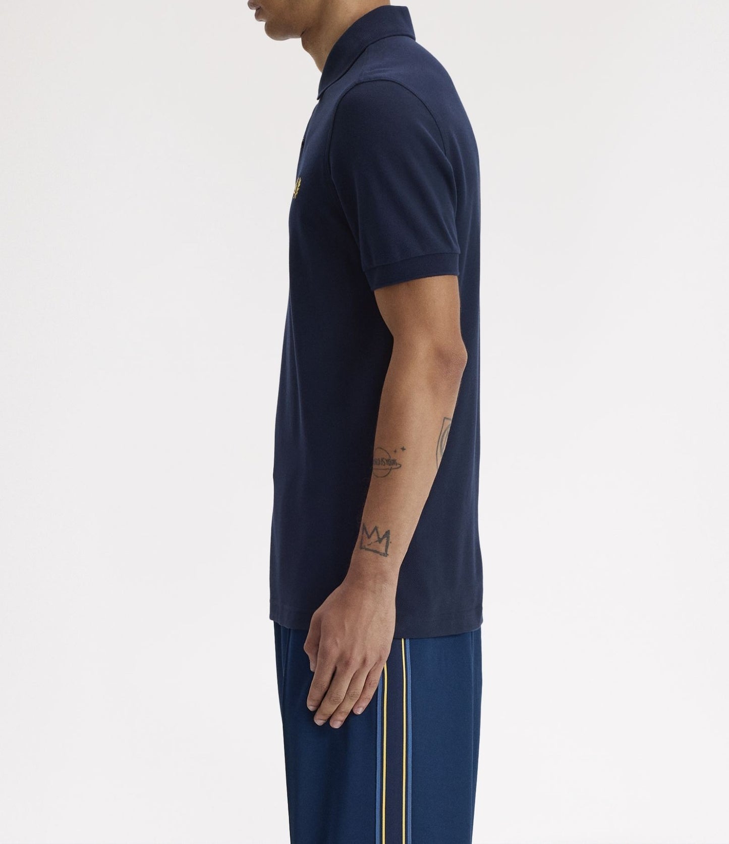 FRED PERRY PIQUE COTTON POLO SHIRT TENNIS BLUE/LEMON BARLEY LARGE RRP £80 BNWT