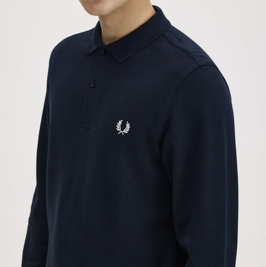 FRED PERRY LONG SLEEVE PIQUE COTTON POLO SHIRT NAVY BLUE 2XL RRP £90 BNWT
