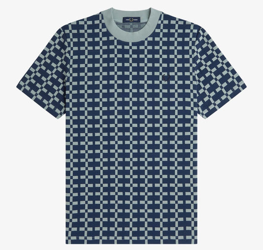 FRED PERRY GEOMETRIC COTTON T-SHIRT SILVER BLUE 2XL RRP £80 BNWT