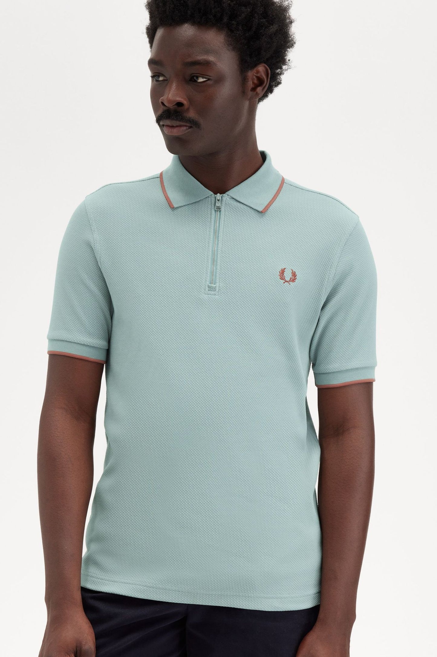 FRED PERRY TEXTURED ZIP NECK PIQUE COTTON POLO SHIRT LIGHT BLUE 2XL RRP £90 BNWT