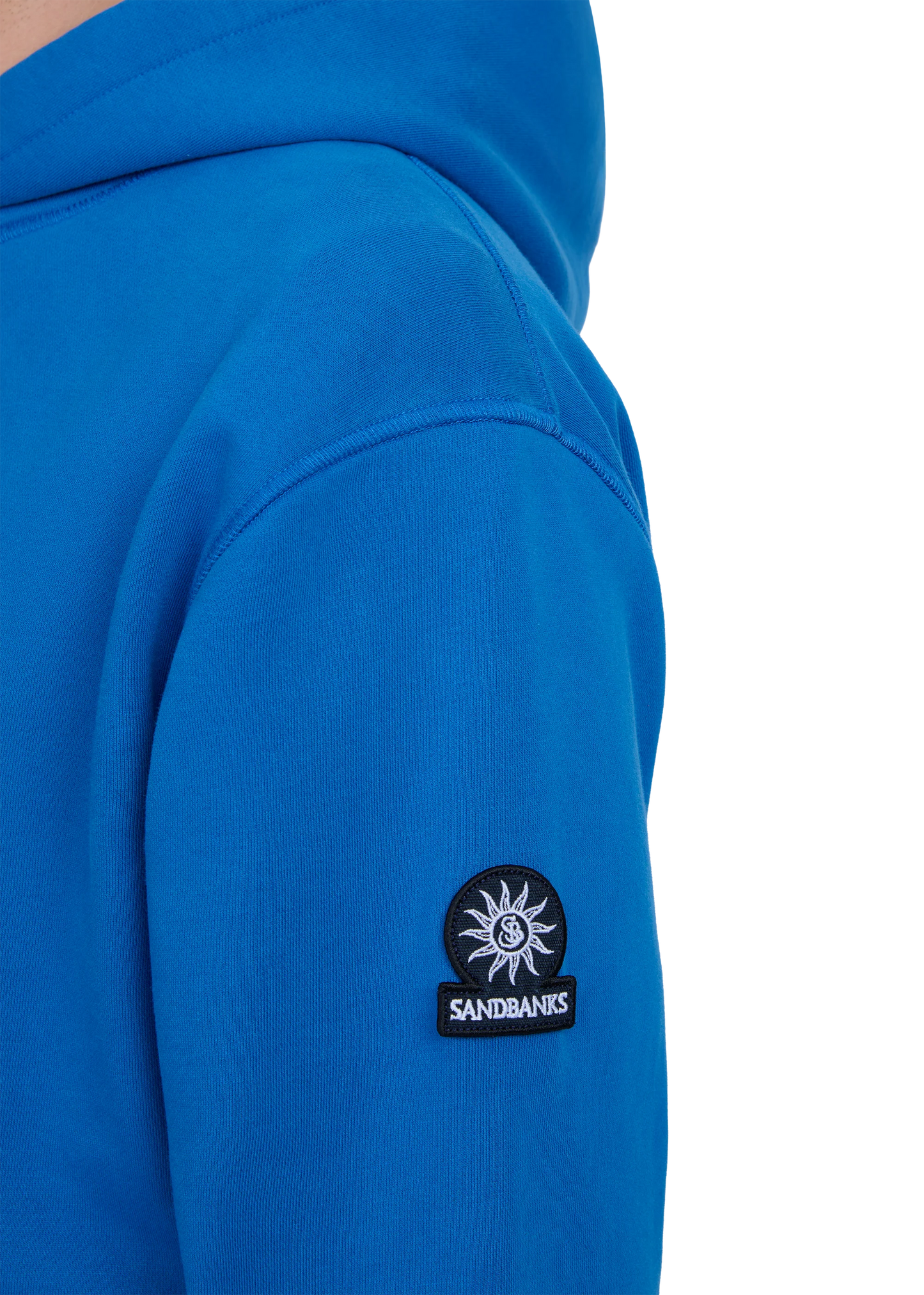 SANDBANKS BADGE LOGO COTTON FLEECE HOODIE SWEATSHIRT COBALT BLUE RRP £185