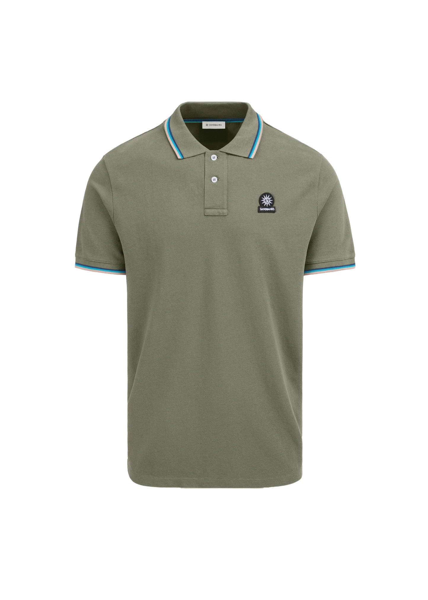 SANDBANKS TIPPED PIQUE COTTON BADGE LOGO POLO SHIRT ARMY GREEN 2XL RRP £115 BNWT