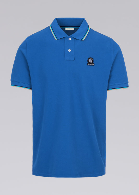 SANDBANKS BADGE LOGO TIPPED POLO SHIRT NAUTICAL BLUE RRP £115 BNWT