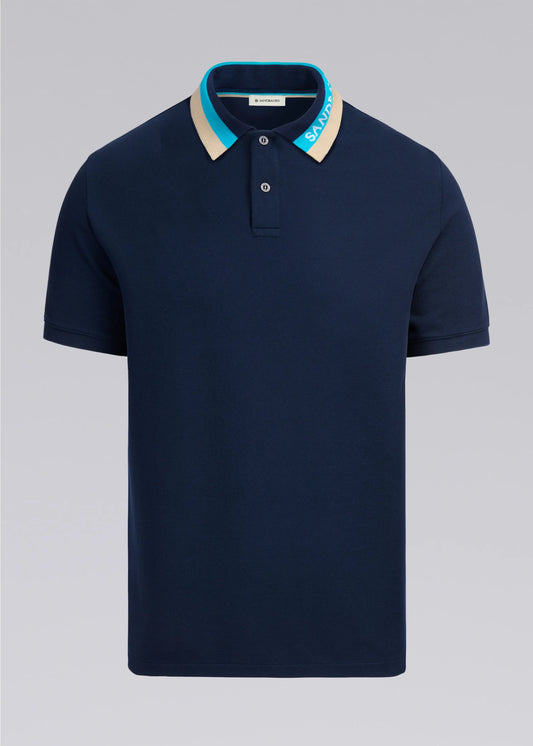 SANDBANKS TRI COLOUR COLLAR PIQUE COTTON POLO SHIRT NAVY RRP £130 BNWT