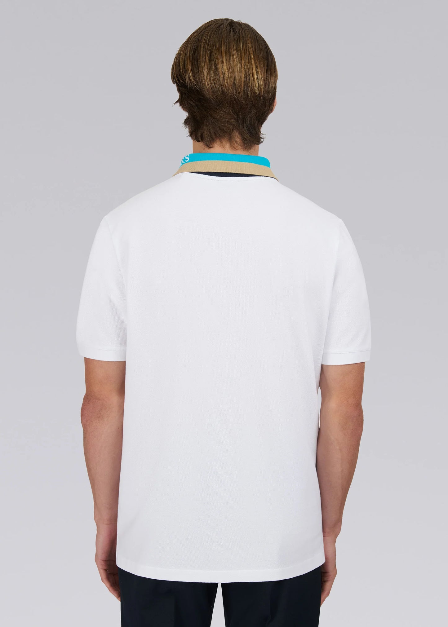 SANDBANKS TRI COLOUR COLLAR PIQUE COTTON POLO SHIRT WHITE RRP £130 BNWT