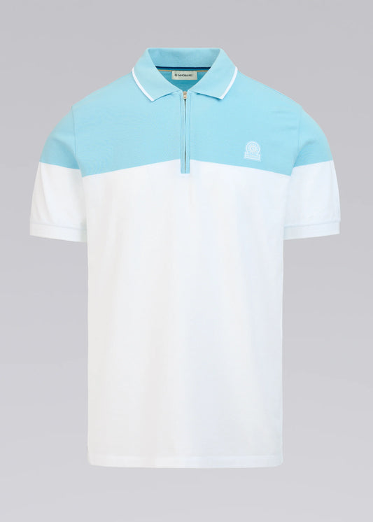 SANDBANKS COLOURBLOCK QUARTER ZIP POLO SHIRT WHITE/CRYSTAL BLUE 3XL RRP £150 NEW