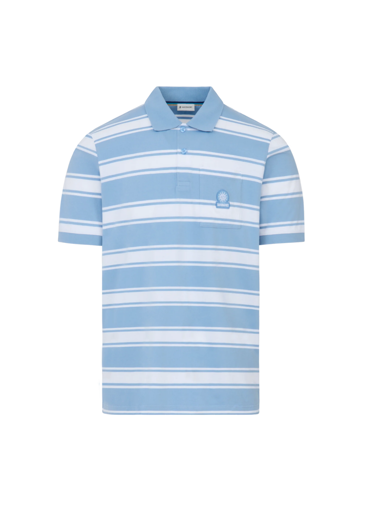 SANDBANKS STRIPE POCKET COTTON POLO SHIRT DUSTY BLUE RRP £125 BNWT